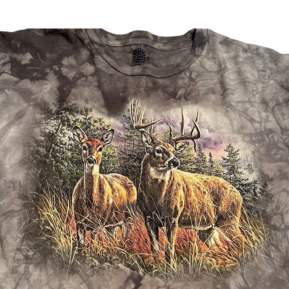 The Mountain Other - The Mountain Scenic Deer Buck T-Shirt Adult Large Gray Tie Dye Nature Cabin